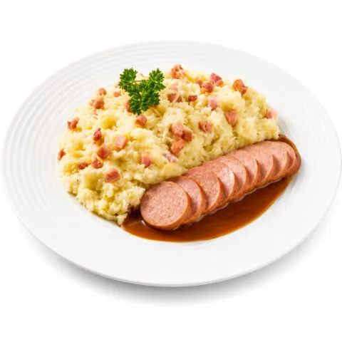 Zuurkoolstamppot met spekjes en rookworst 600 gr